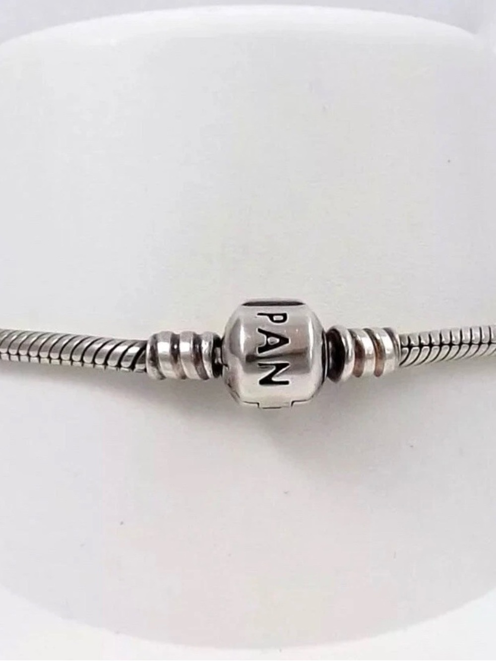 Pandora Sterling Silver Barrel Clasp Starter Bracelet w 2 spacer charms